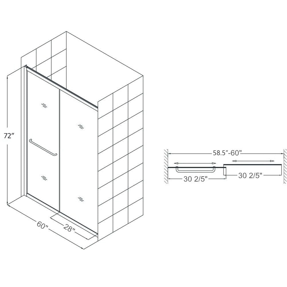 SUNNY SHOWER 60 in. W x 72 in. H Double Sliding Shower Doors Size Chart
