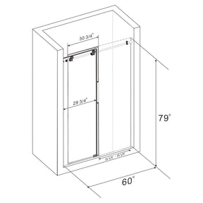 SUNNY SHOWER 60 in. W x 79 in. H Frameless Sliding Shower Doors Dimensions