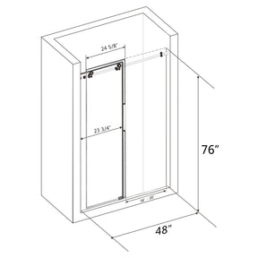 SUNNY SHOWER Frameless Sliding Shower Doors 48 in. W x 76 in. H Dimensions