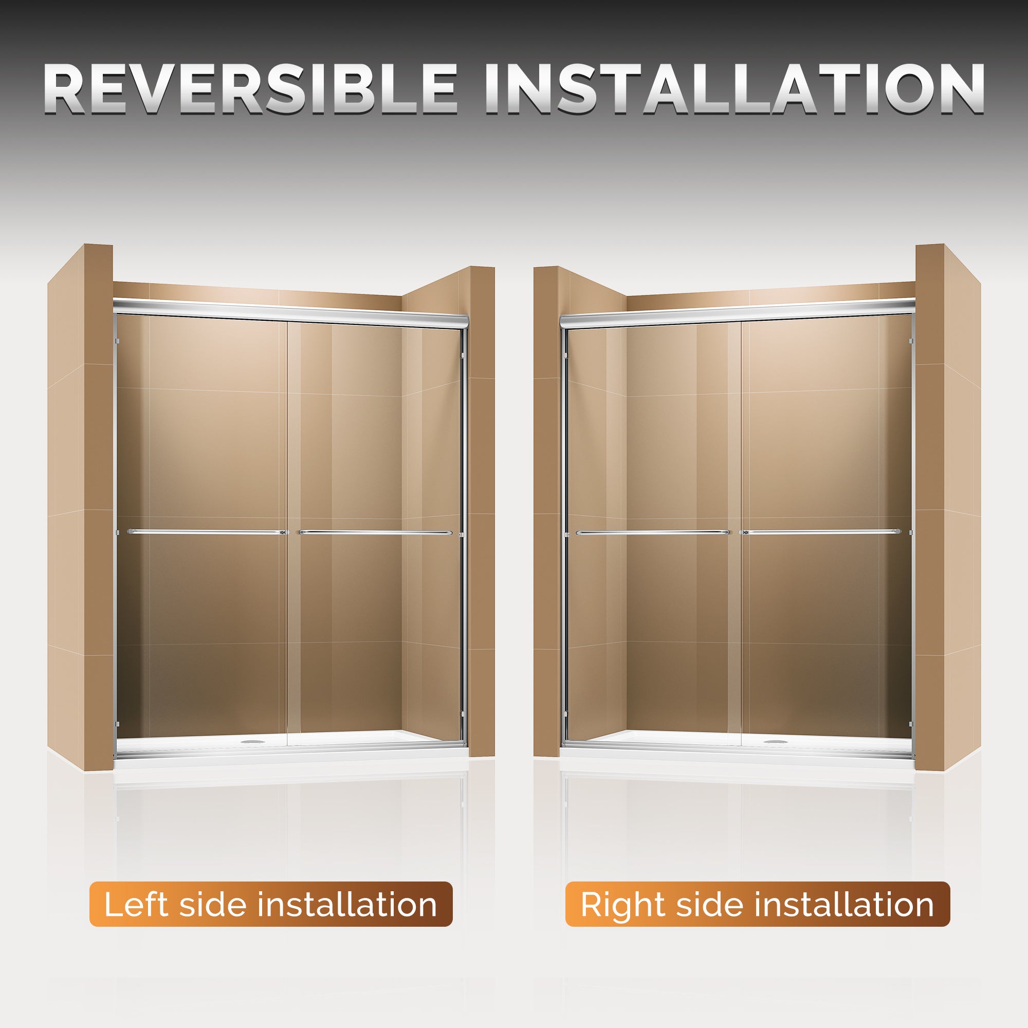 Sunny Shower 60 in.W x 72 in.H Double Sliding Shower Door  Framed with 1/4 inch Clear Tempered Glass