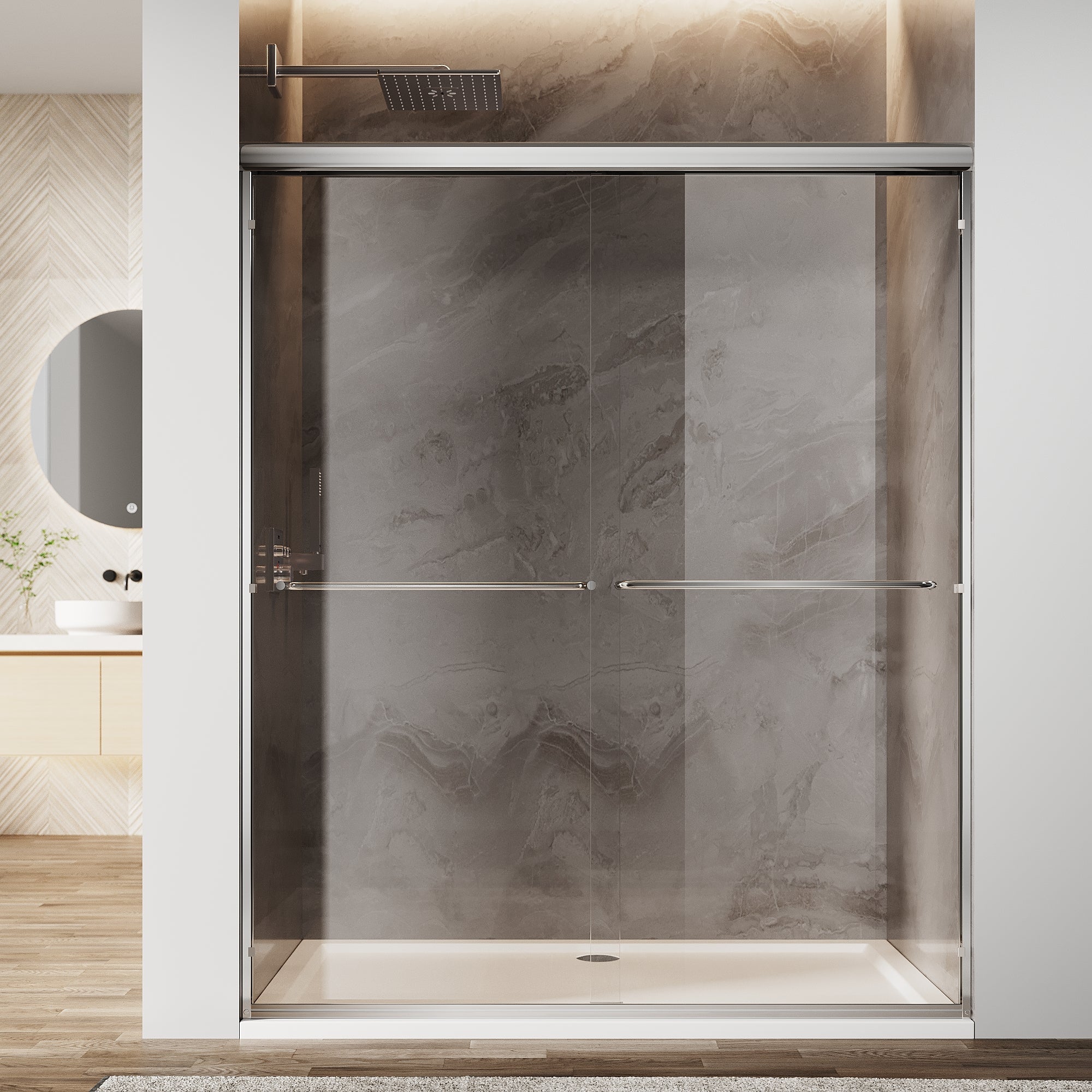 Sunny Shower 60 in.W x 72 in.H Double Sliding Shower Door  Framed with 1/4 inch Clear Tempered Glass