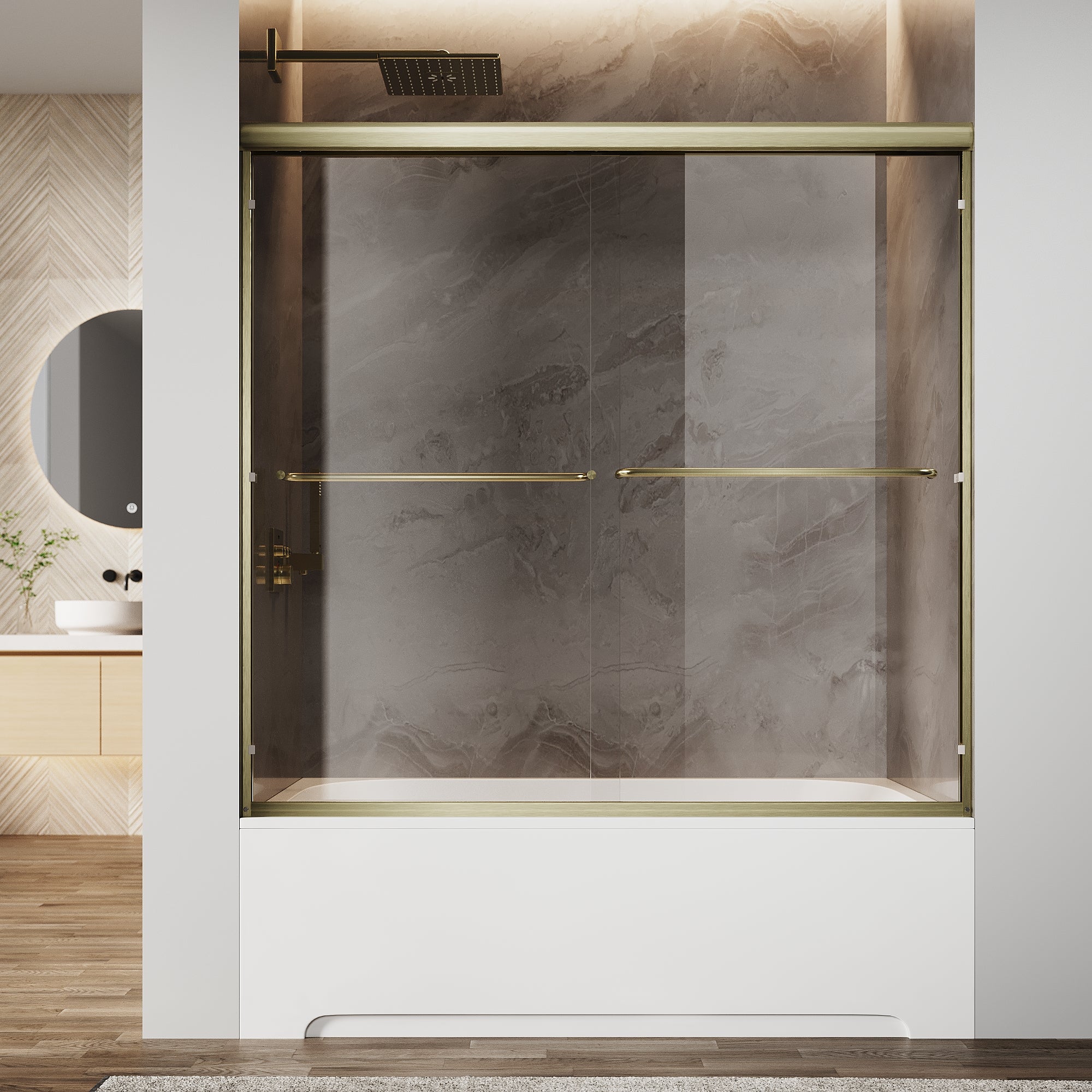 Sunny Shower Double Sliding Bathtub Door 60 in.W x 57 in.H Framed with 1/4 in. Clear Tempered Glass