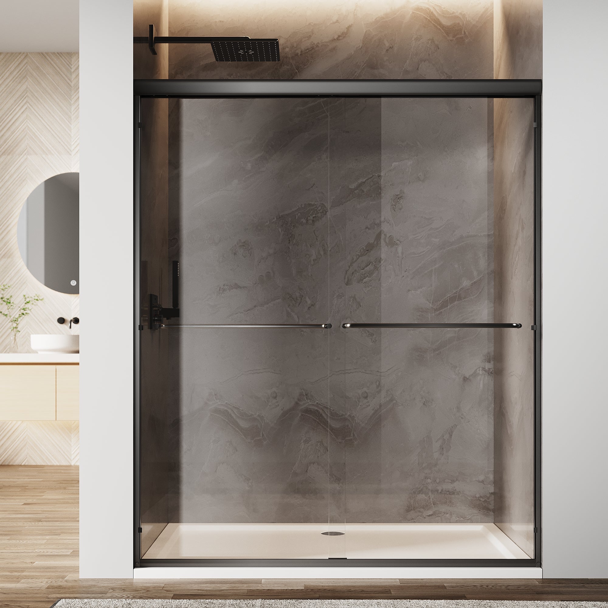 Sunny Shower 60 in.W x 72 in.H Double Sliding Shower Door  Framed with 1/4 inch Clear Tempered Glass