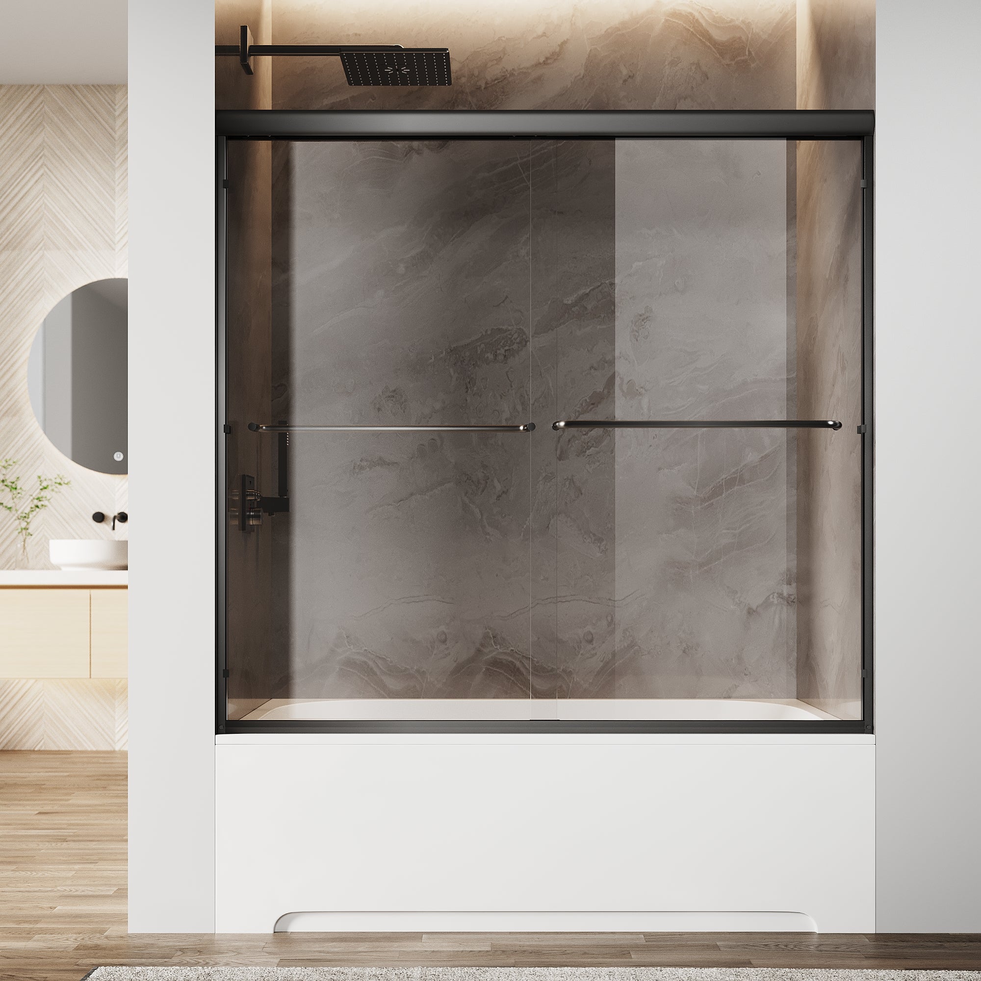 Sunny Shower Double Sliding Bathtub Door 60 in.W x 57 in.H Framed with 1/4 in. Clear Tempered Glass