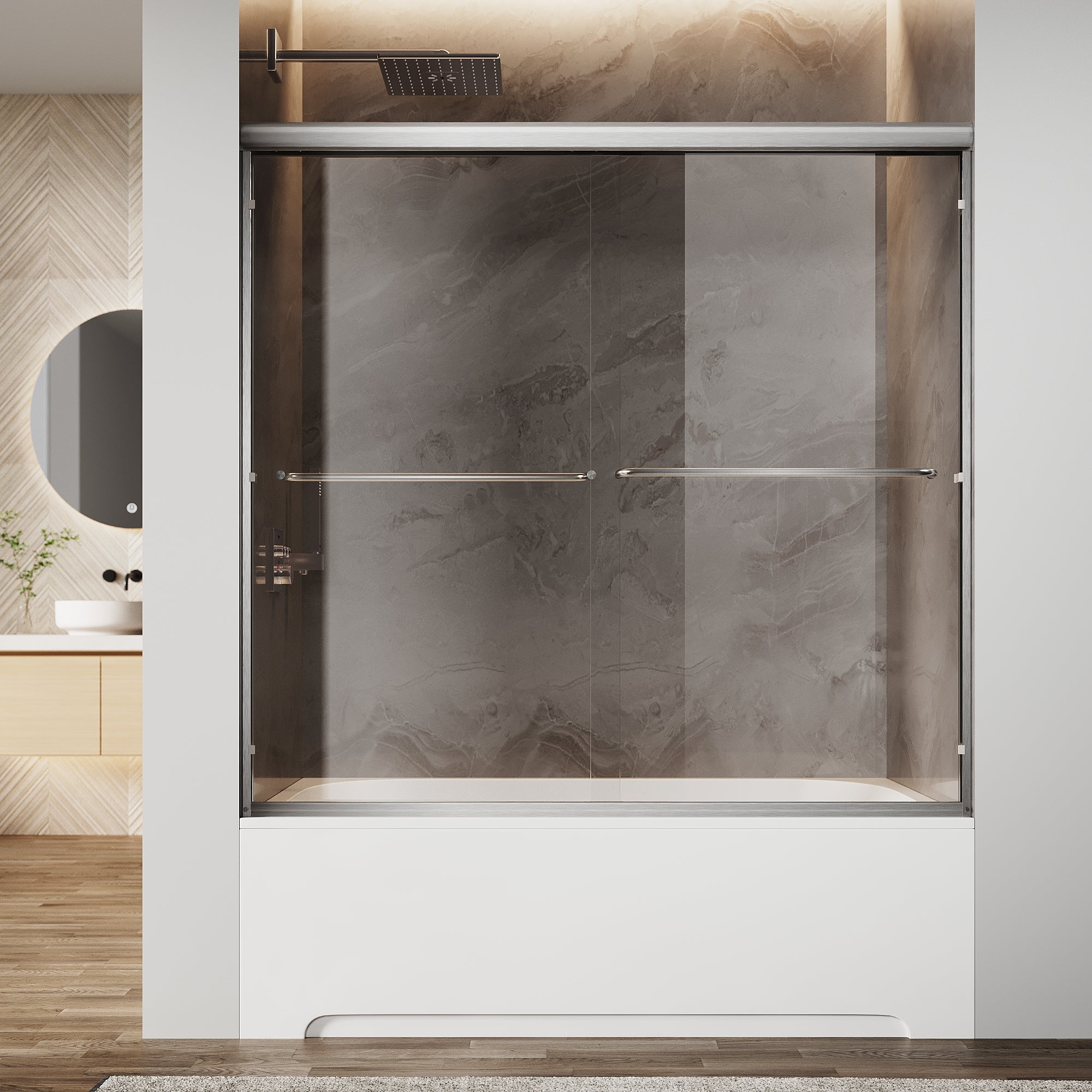 Sunny Shower Double Sliding Bathtub Door 60 in.W x 57 in.H Framed with 1/4 in. Clear Tempered Glass