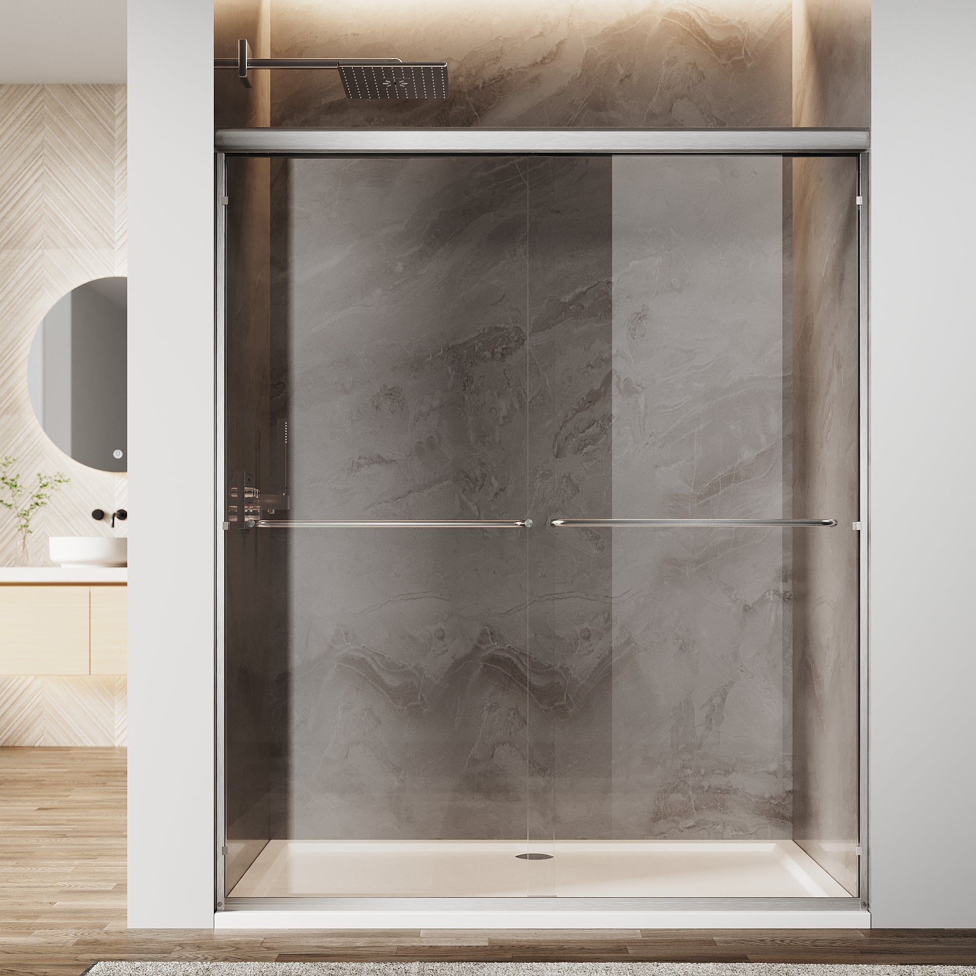Sunny Shower 60 in.W x 72 in.H Double Sliding Shower Door  Framed with 1/4 inch Clear Tempered Glass