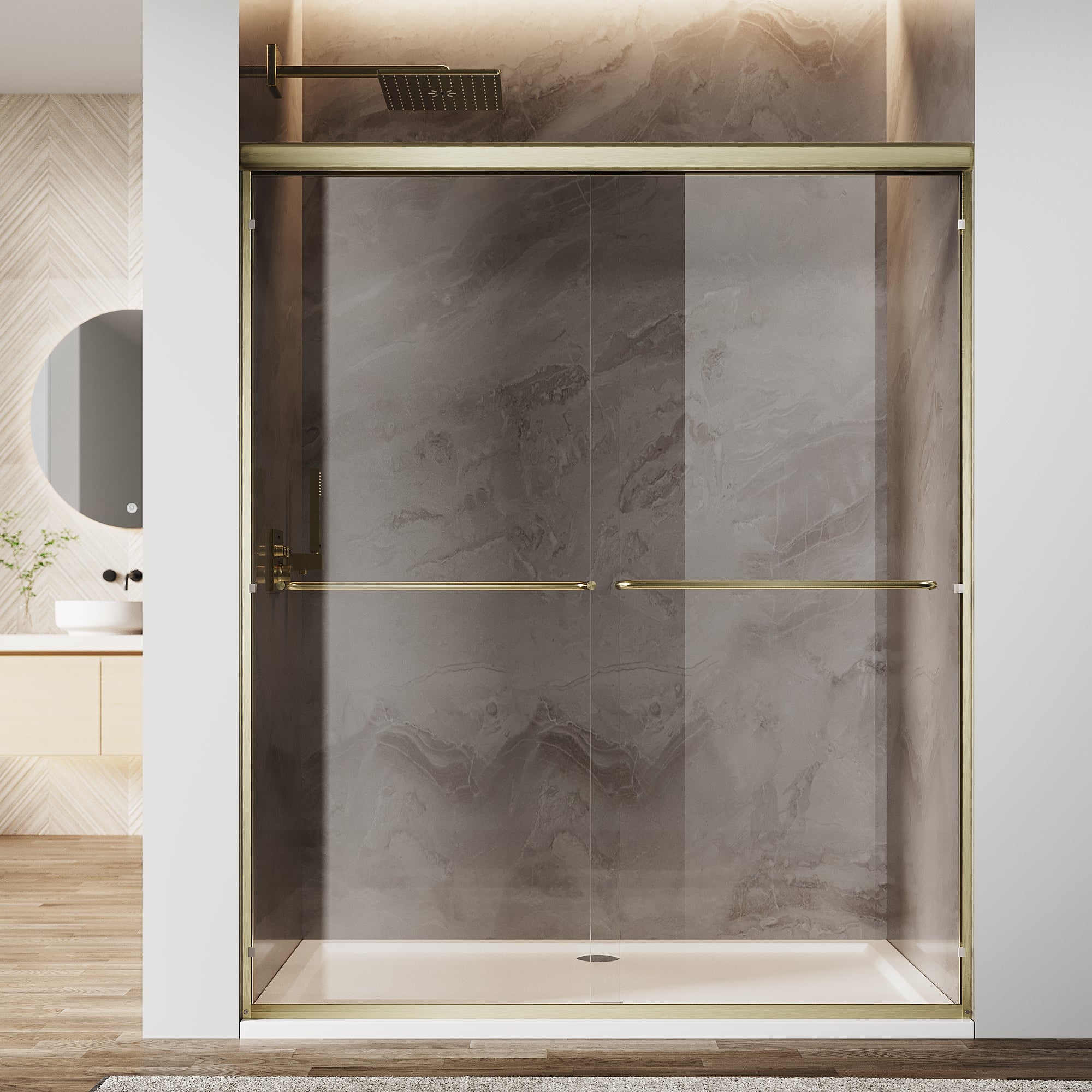 Sunny Shower 60 in.W x 72 in.H Double Sliding Shower Door  Framed with 1/4 inch Clear Tempered Glass