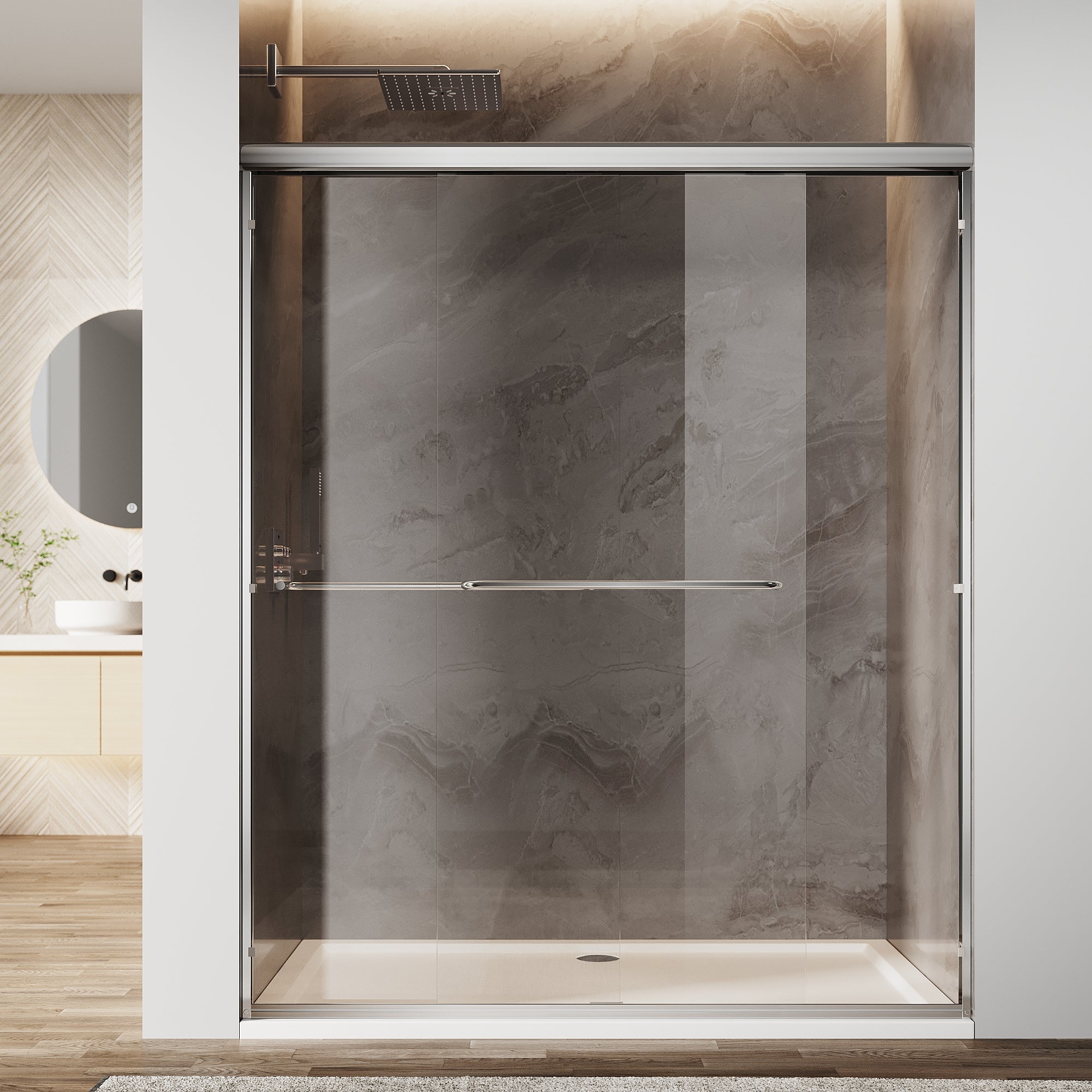 Sunny Shower 60 in.W x 72 in.H Double Sliding Shower Door  Framed with 1/4 inch Clear Tempered Glass