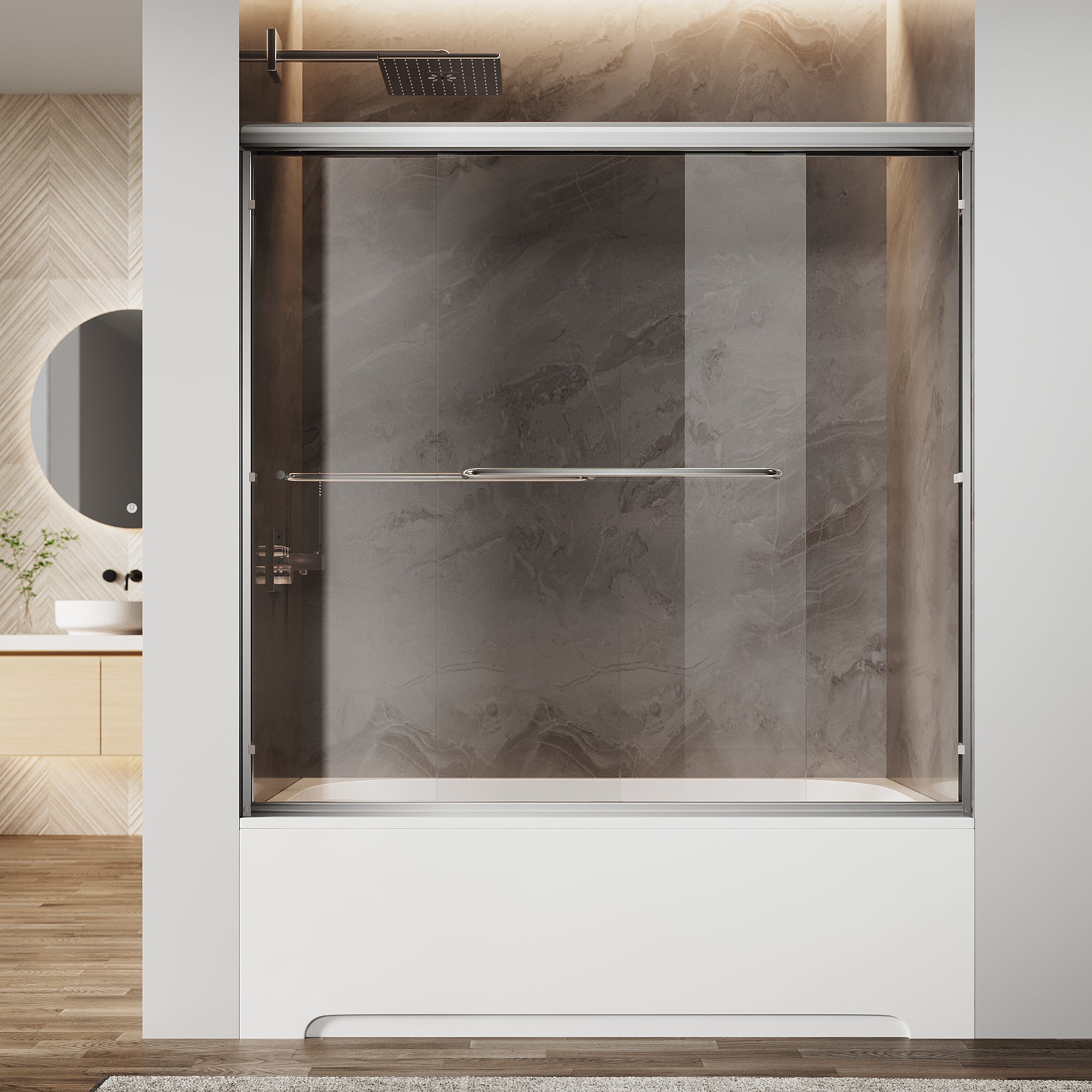 Sunny Shower Double Sliding Bathtub Door 60 in.W x 57 in.H Framed with 1/4 in. Clear Tempered Glass