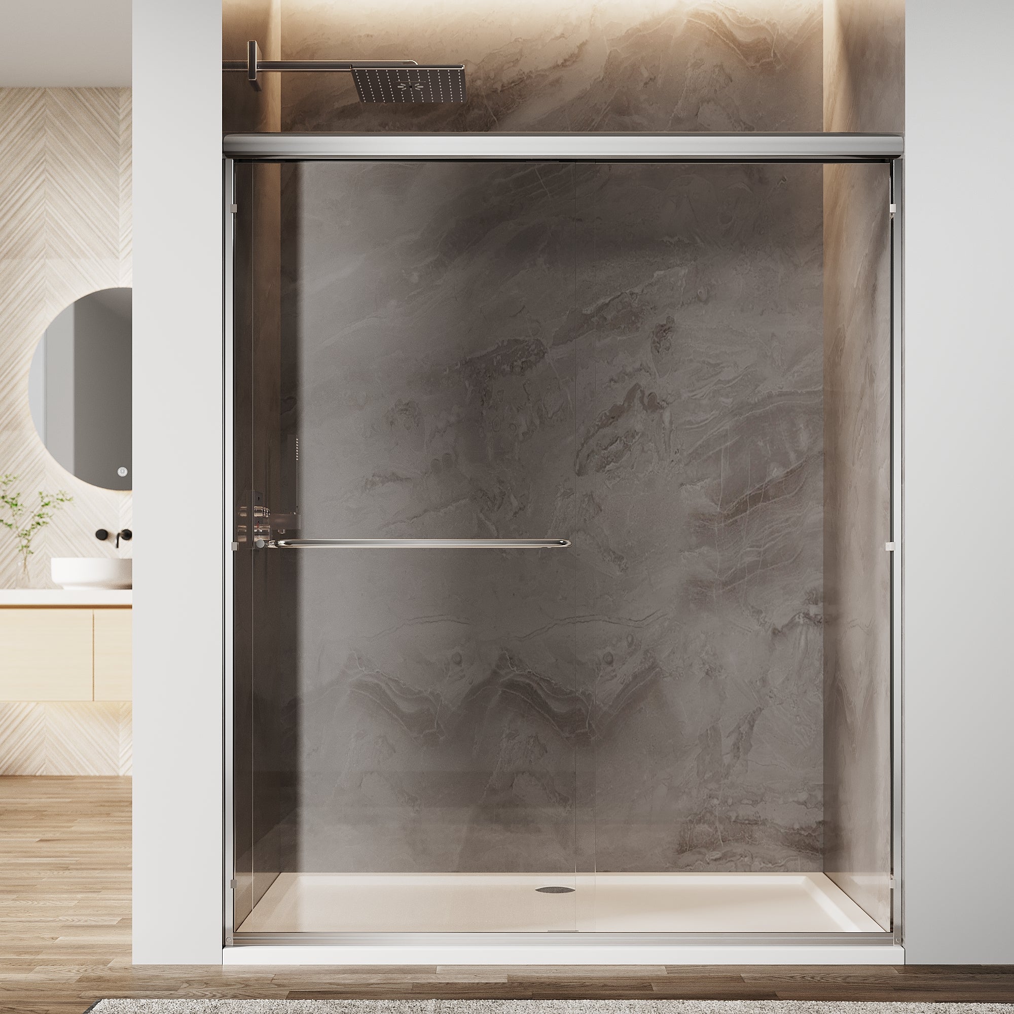 Sunny Shower 60 in.W x 72 in.H Double Sliding Shower Door  Framed with 1/4 inch Clear Tempered Glass