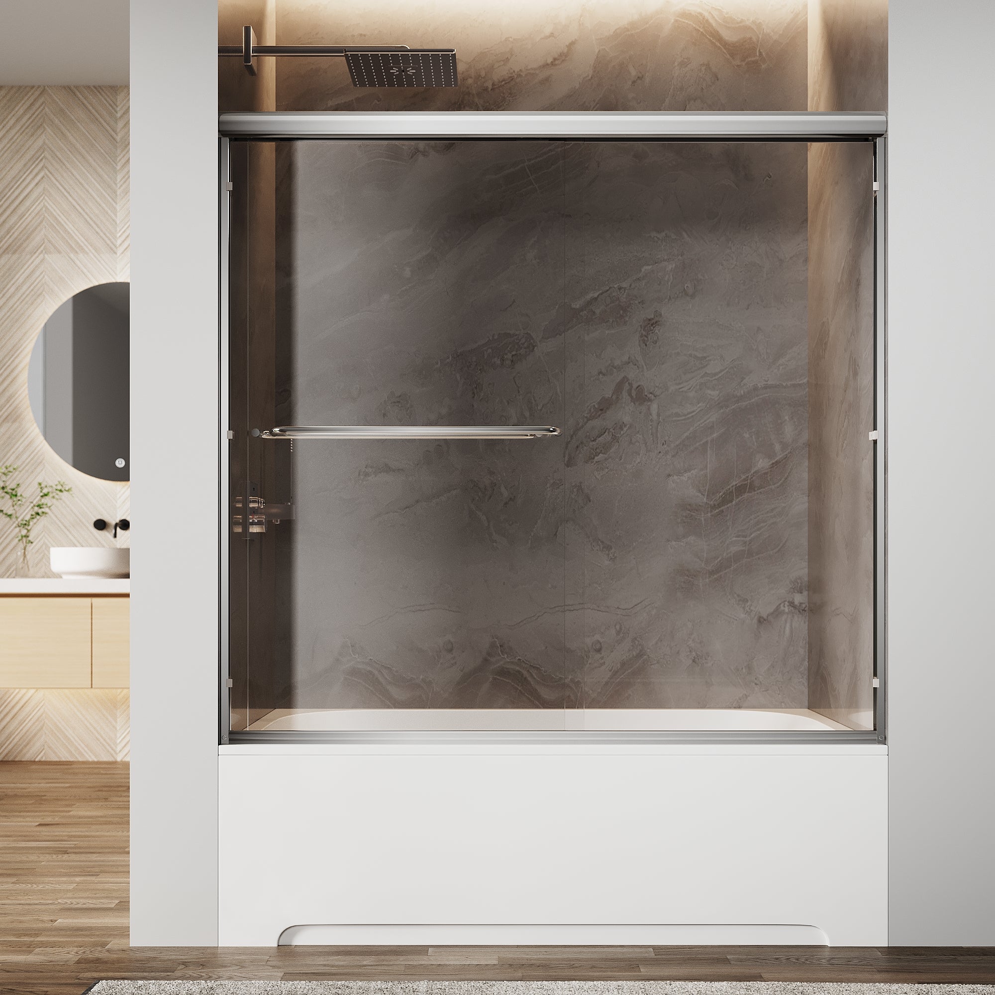 Sunny Shower Double Sliding Bathtub Door 60 in.W x 57 in.H Framed with 1/4 in. Clear Tempered Glass