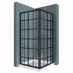 SUNNY SHOWER 36 in. D x 36 in. W x 72 in. H Black Check Corner Entry Enclosure With Sliding Doors And White Square Base