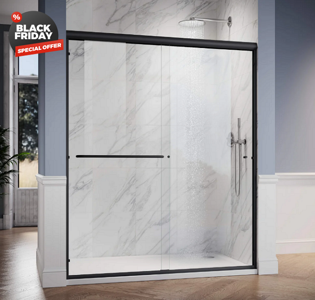 SUNNY SHOWER 1/4 inch Double Sliding Shower Doors, Black Finish / Brushed Nickel Finish / Chrome Finish / Gold Finish