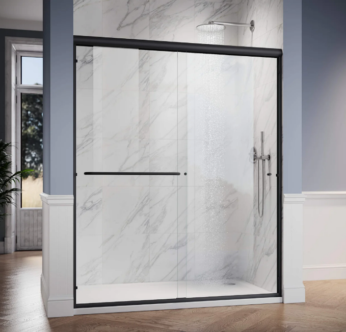 SUNNY SHOWER 1/4 inch Double Sliding Shower Doors, Black Finish / Brushed Nickel Finish / Chrome Finish / Gold Finish