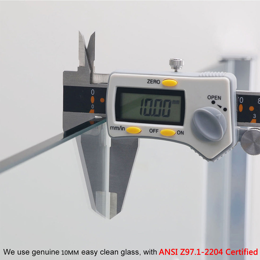 3/8 inch (10mm) thickness glass- ANSI Z97.1 certified, not shatter and easy to clean, you can get on with your showering comfortably and safely.