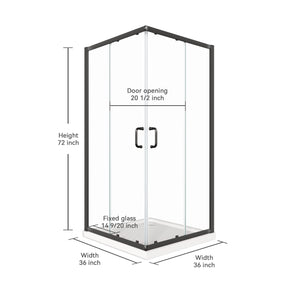 SUNNY SHOWER 36 in. W x 36 in. D x 72 in. H Black Finish Corner Entry Enclosure With Sliding Doors And White Square Base Dimensions