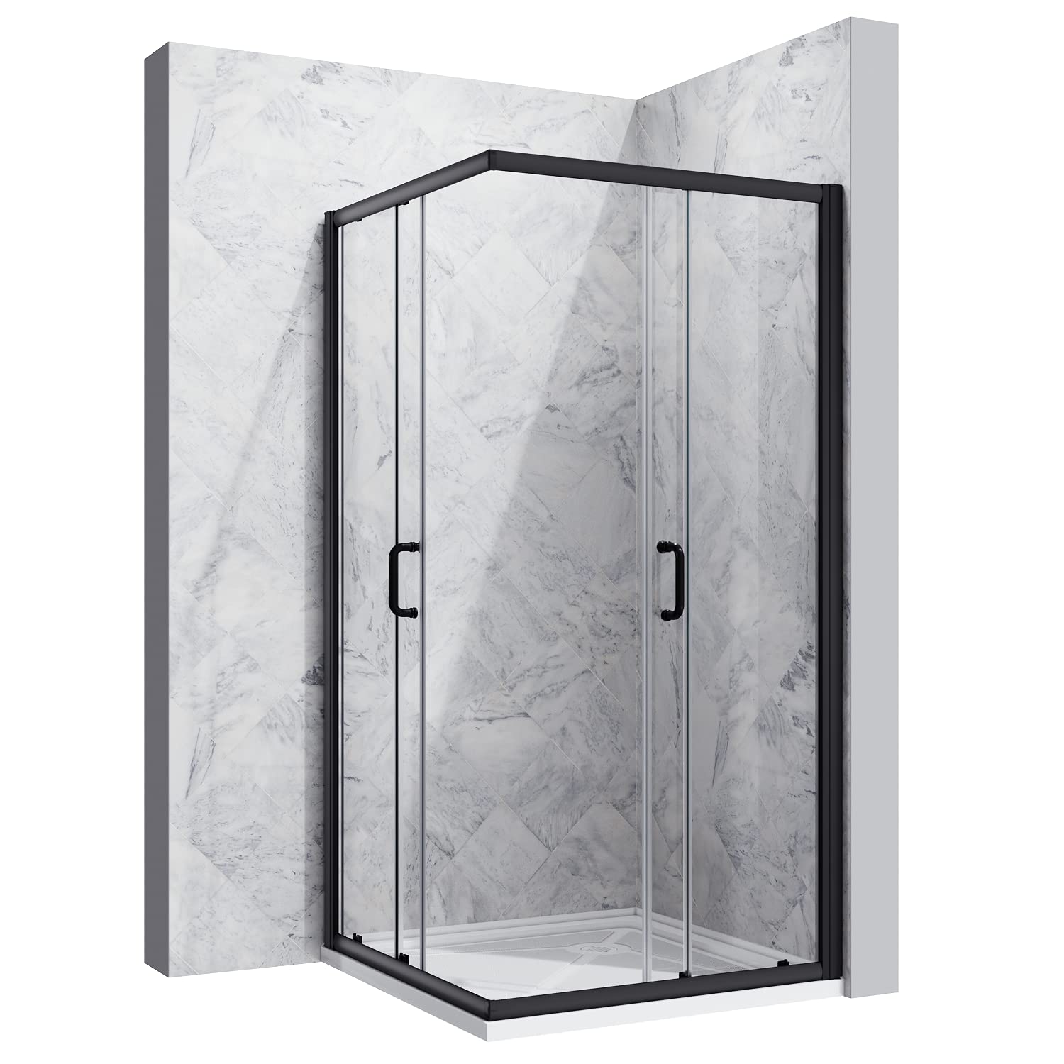 SUNNY SHOWER 36 in. W x 36 in. D x 72 in. H Black Finish Corner Entry Enclosure With Sliding Doors And White Square Base