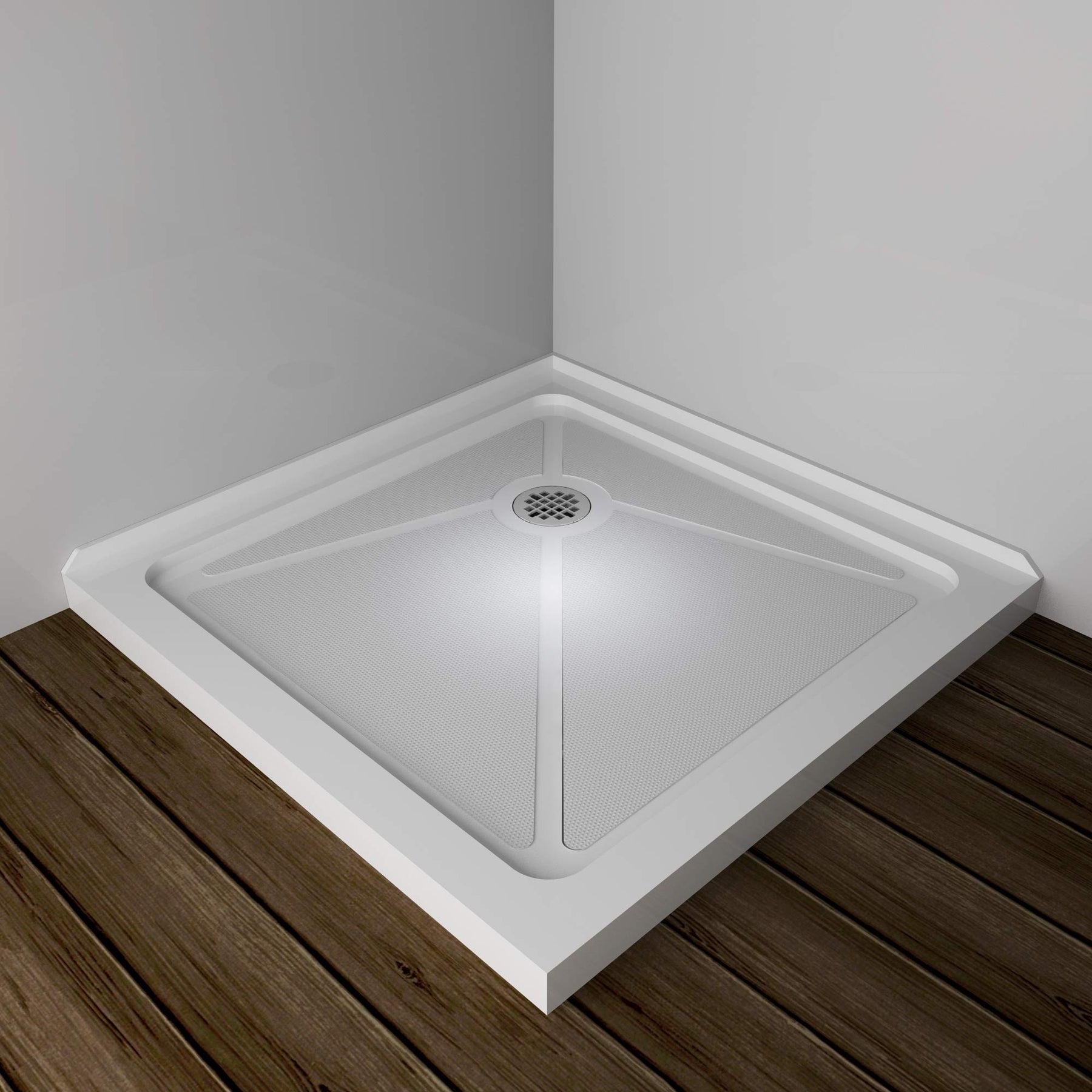 SUNNY SHOWER 36 in. W x 36 in. D x 3 in. H White Corner Drain Square Bases - SUNNY SHOWER