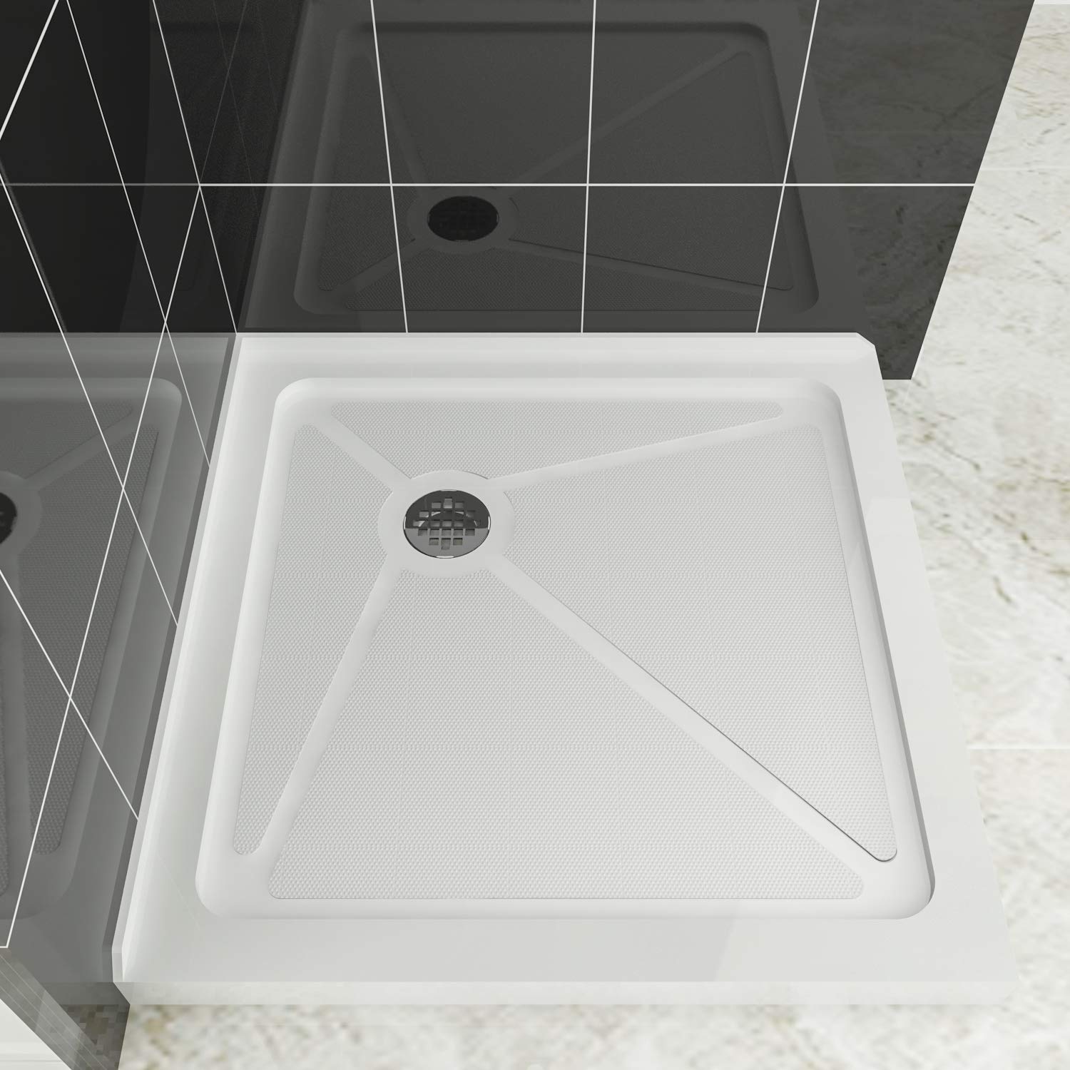 SUNNY SHOWER 36 in. W x 36 in. D x 3 in. H White Corner Drain Square Bases - SUNNY SHOWER