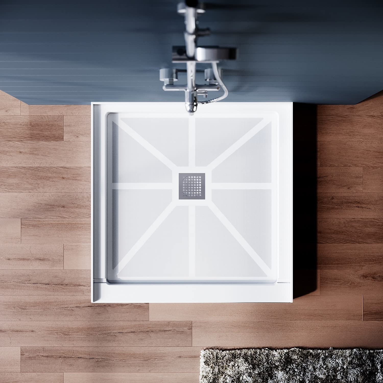 SUNNY SHOWER 36 in. D x 36 in. W x 4 in. H White Corner Drain Square Bases - SUNNY SHOWER