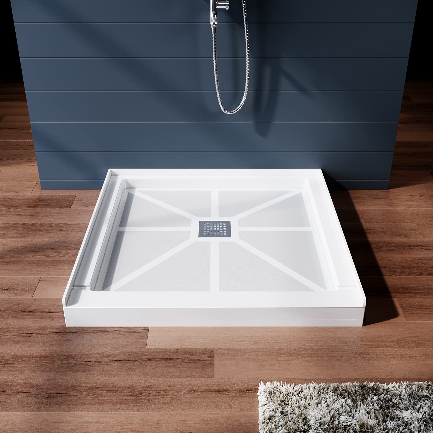 SUNNY SHOWER 36 in. D x 36 in. W x 4 in. H White Corner Drain Square Bases - SUNNY SHOWER