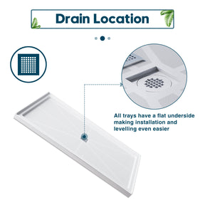 Drain Location：Center, all trays have a flat underside making installation and levelling even easier