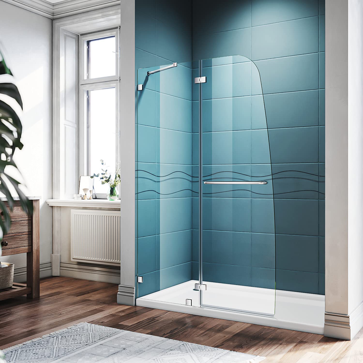 SUNNY SHOWER 45 in. W x 72 in. H Chrome Finish Frameless Pivot Shower Door 6mm Panel Wet Room Screens - SUNNY SHOWER