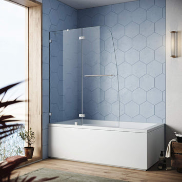 SUNNY SHOWER 48 in. W x 58 in. H Chrome Finish Frameless Bathtub Hinged Doors - SUNNY SHOWER