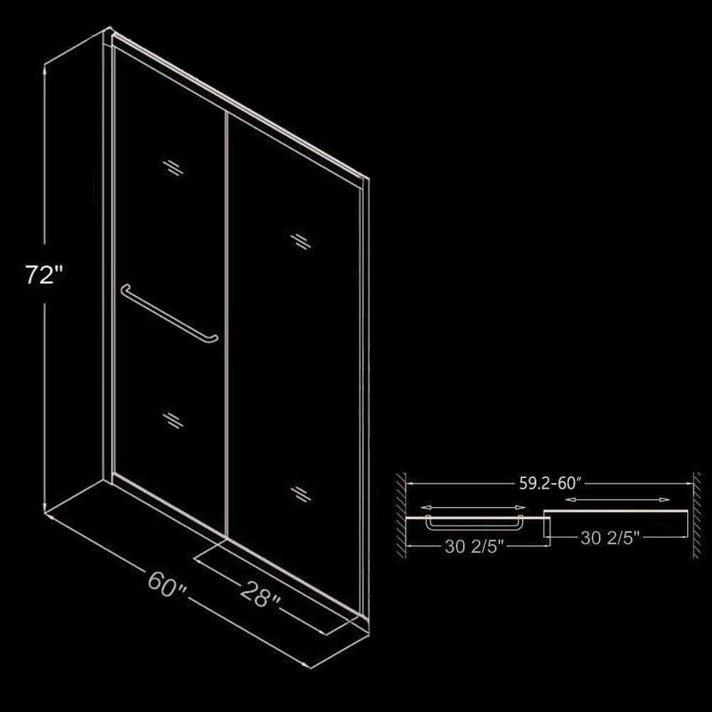 SUNNY SHOWER 60 in. W x 72 in. H Brushed Nickel Finish Double Sliding Shower Doors - SUNNY SHOWER