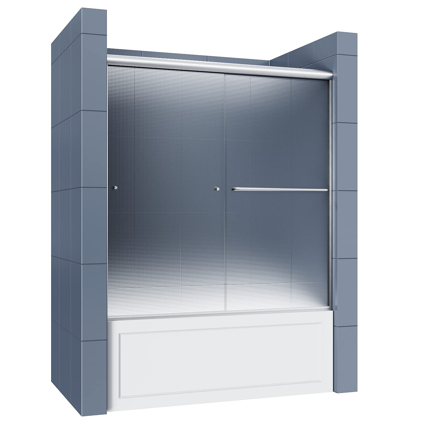 SUNNY SHOWER 60 in. W x 57.4 in. H Frosted Brushed Nickel Finish Bathtub Double Sliding Doors