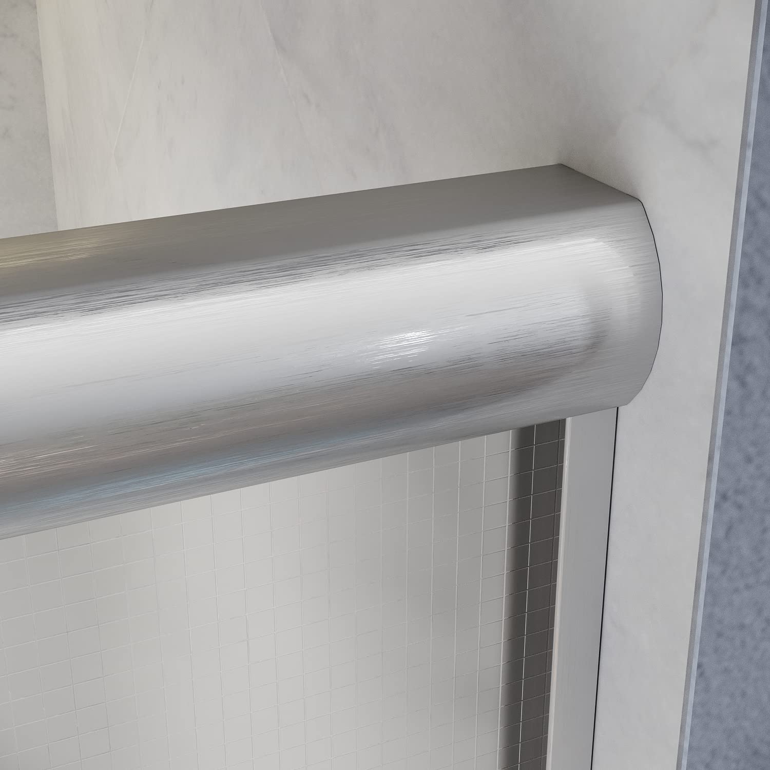 SUNNY SHOWER 60 in. W x 57.4 in. H Frosted Brushed Nickel Finish Bathtub Double Sliding Doors Detail