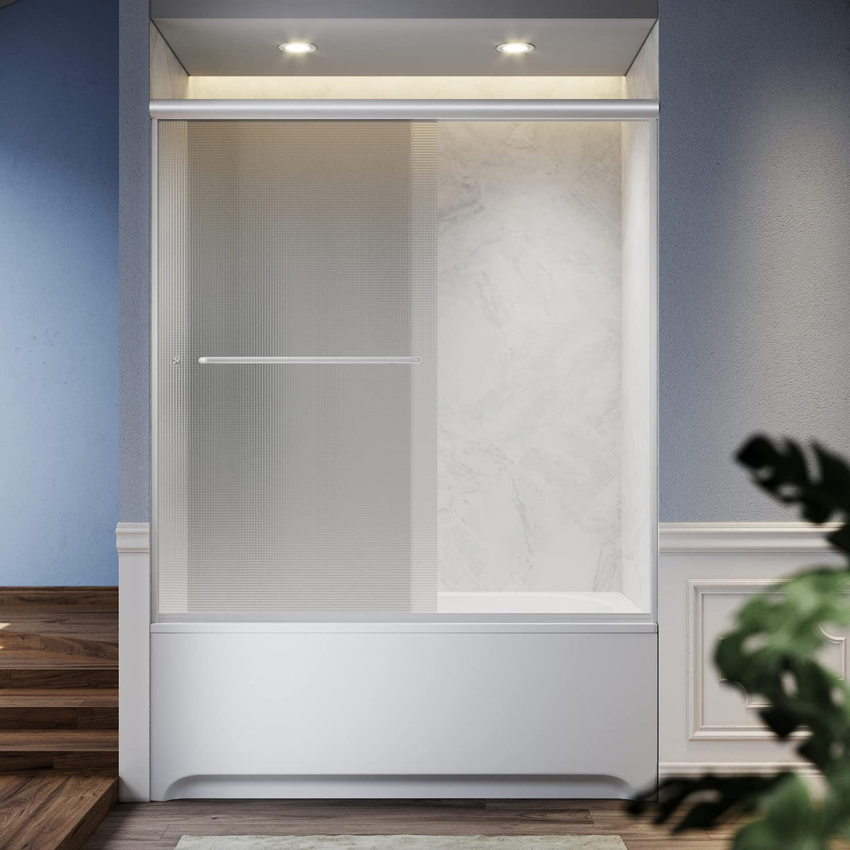 SUNNY SHOWER 60 in. W x 57.4 in. H Frosted Glass Brushed Nickel Finish Sliding Bathtub Door
