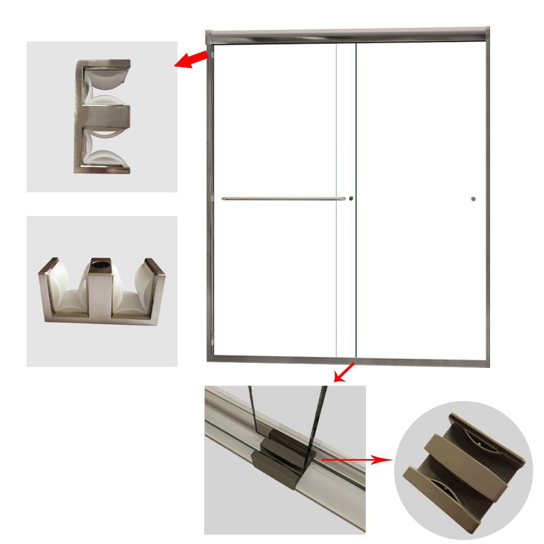 SUNNY SHOWER 60 in. W x 72 in. H Brushed Nickel Finish Double Sliding Shower Doors - SUNNY SHOWER