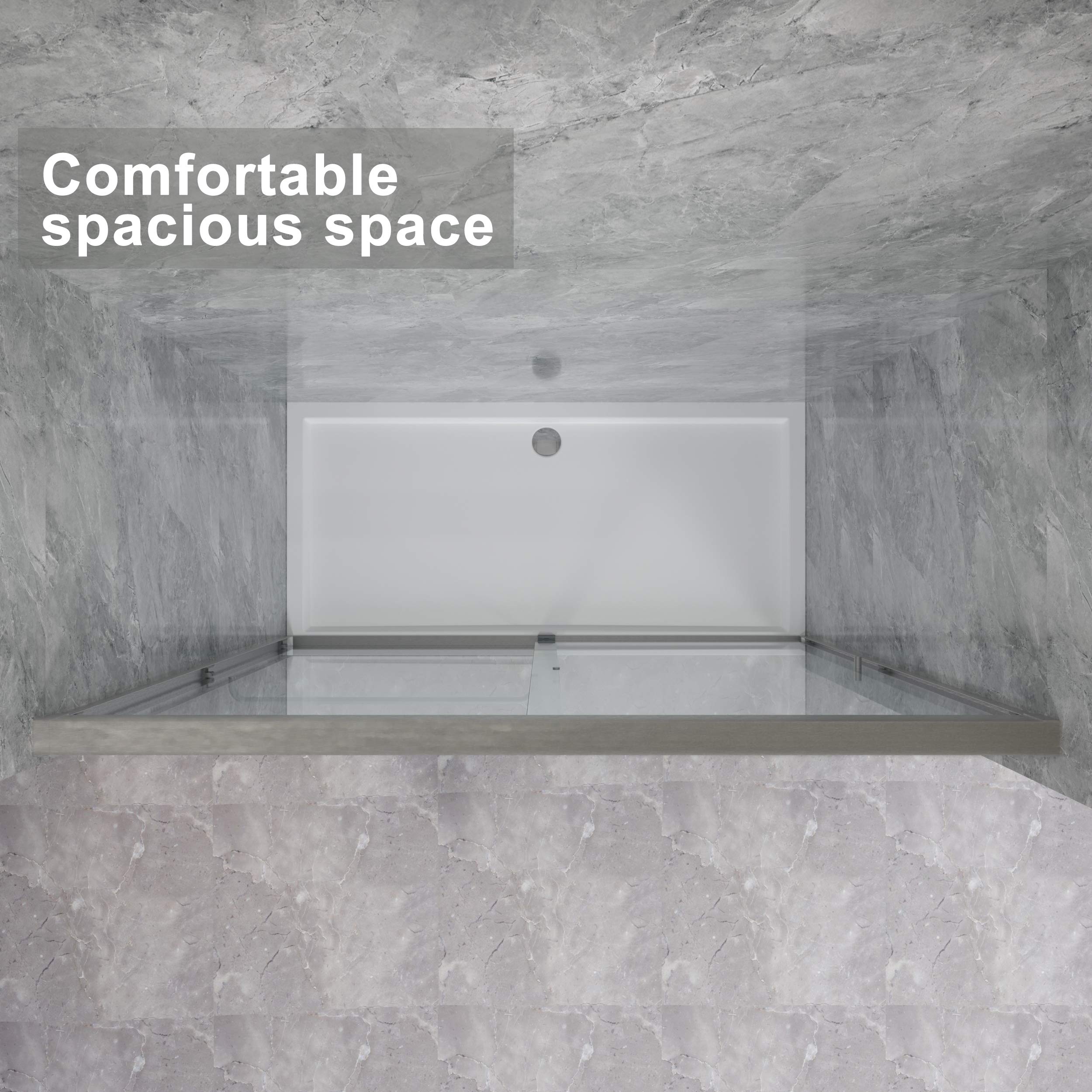 SUNNY SHOWER 60 in. W x 72 in. H Brushed Nickel Finish Double Sliding Shower Doors - SUNNY SHOWER