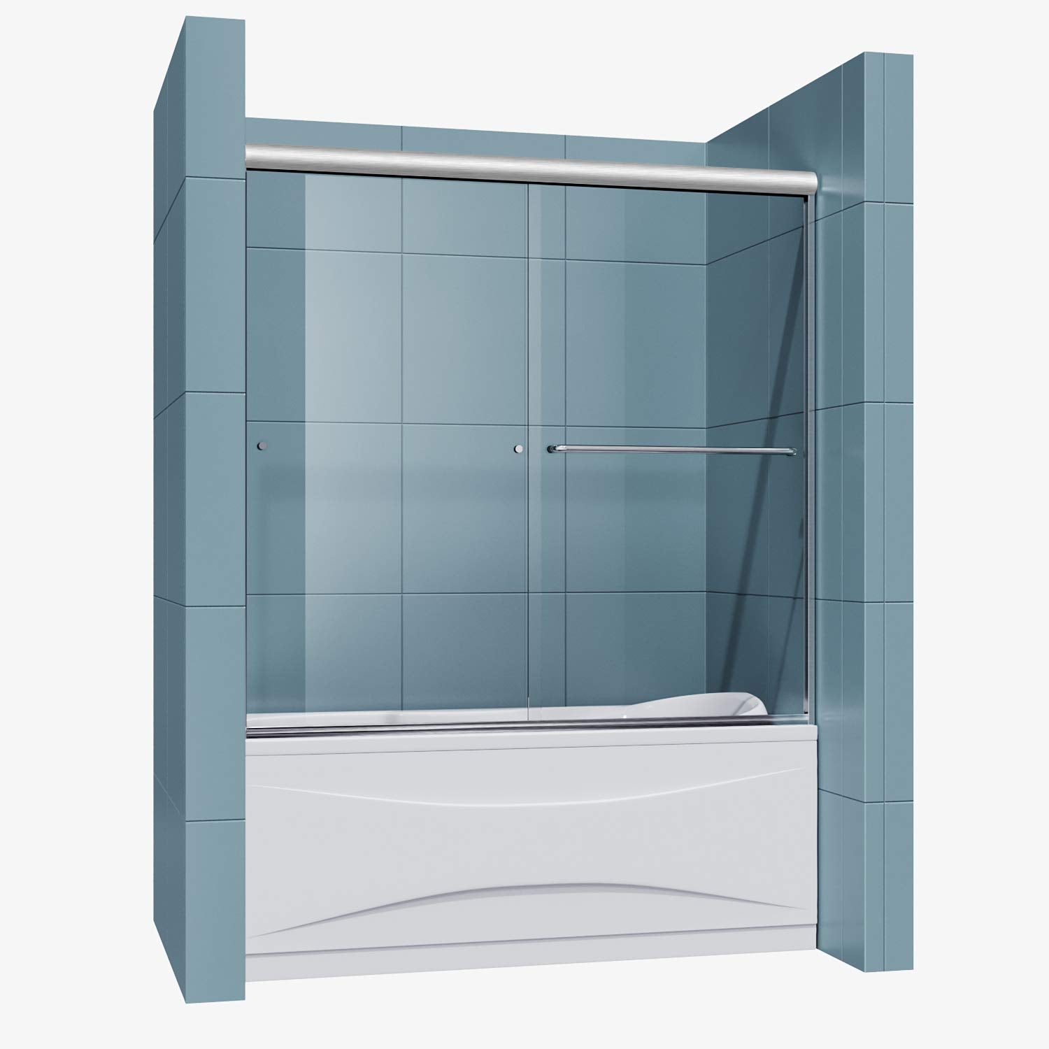 SUNNY SHOWER 60 in. W x 57.4 in. H Brushed Nickel Finish Bathtub Double Sliding Doors - SUNNY SHOWER