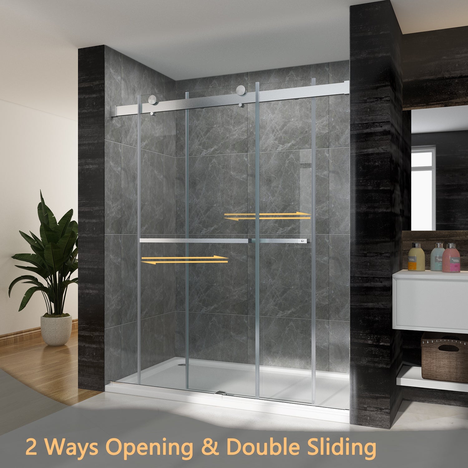 SUNNY SHOWER Double Sliding Shower Door Bathroom Shower Enclosure