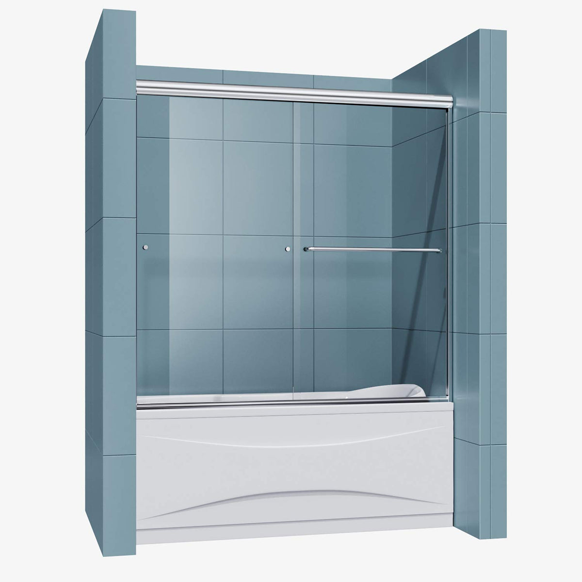 SUNNY SHOWER 60 in. W x 57.4 in. H Chrome Finish Bathtub Double Sliding Doors