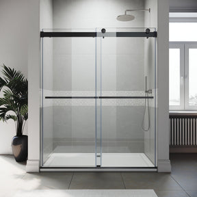 SUNNY SHOWER 60 in. W x 72 in. H Frameless Black Finish Double Sliding Shower Doors