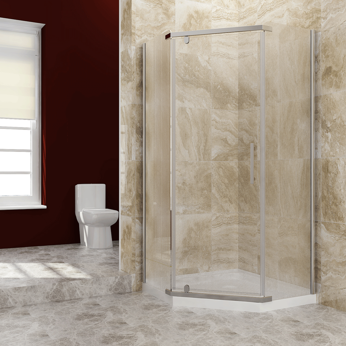 SUNNY SHOWER 36.5" W x 36.5" D x 72" H Chrome Finish Corner Diamond Shower Enclosure with Pivot Frosted Doors