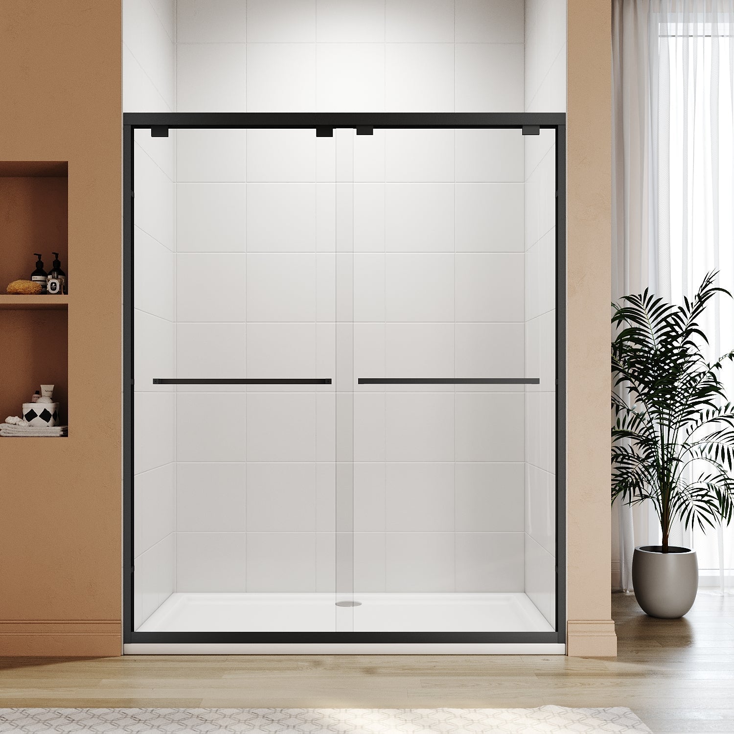 SUNNY SHOWER 60" W x 72" H Black Finish Double Sliding Shower Door