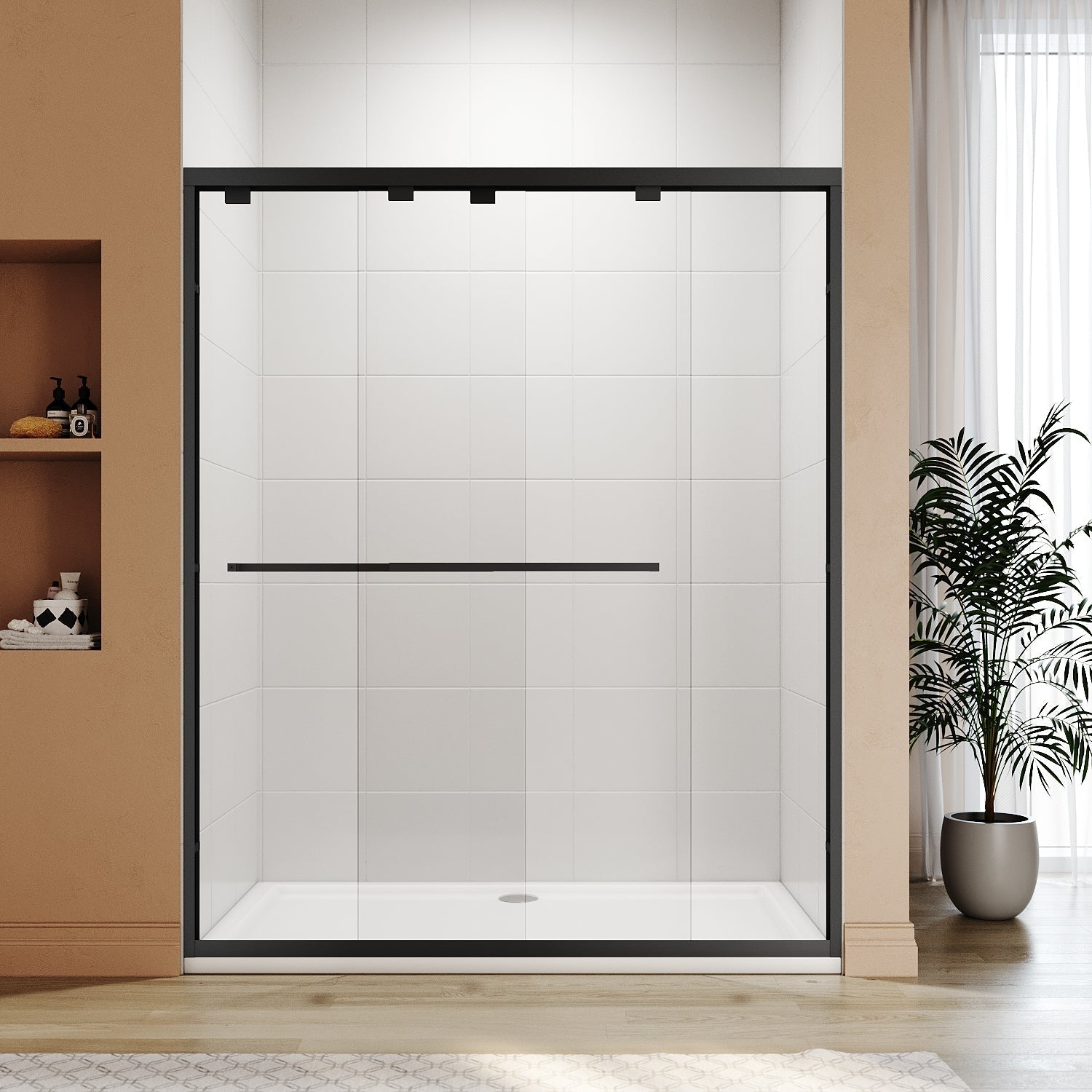 SUNNY SHOWER 60" W x 72" H Black Finish Double Sliding Shower Door
