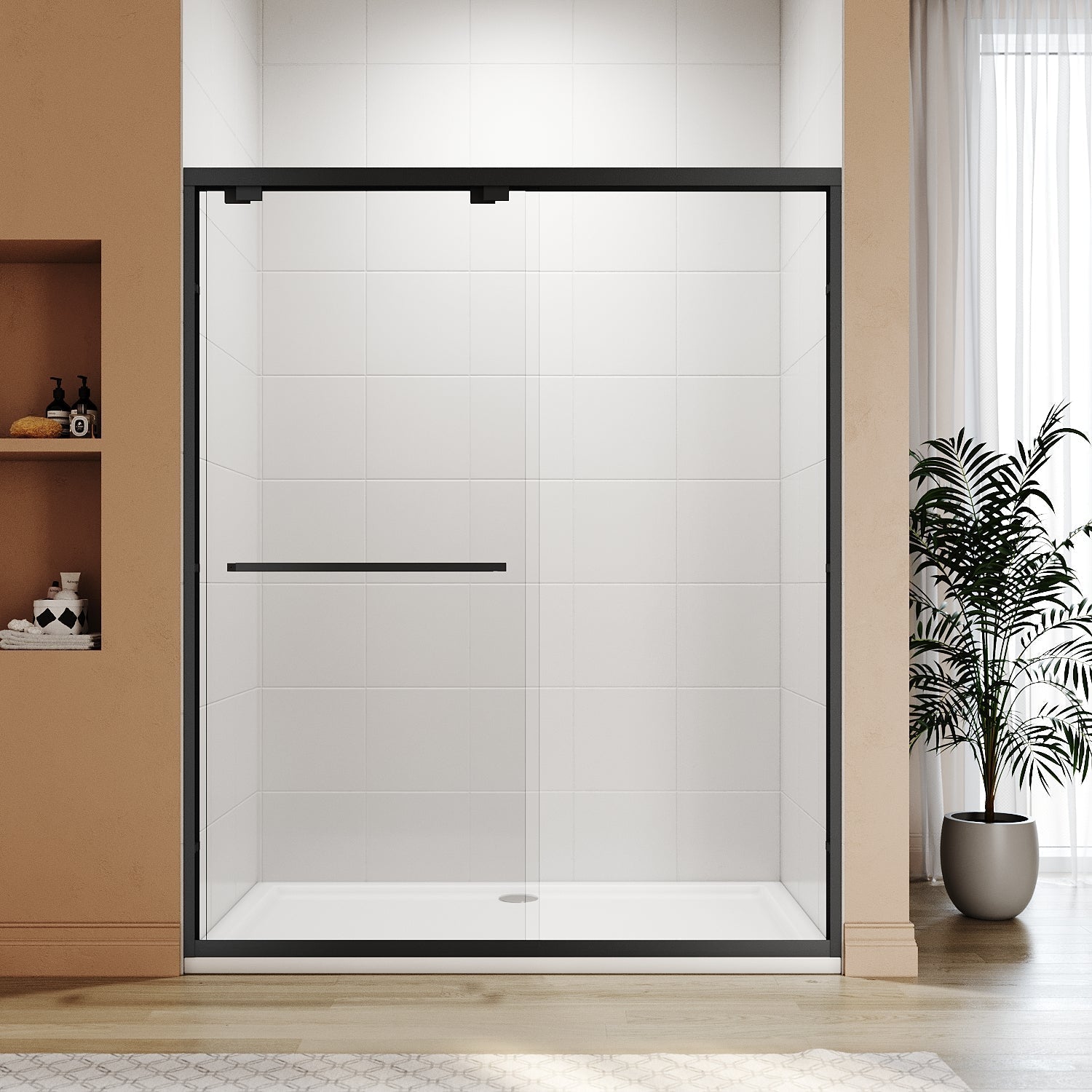 SUNNY SHOWER 60" W x 72" H Black Finish Double Sliding Shower Door