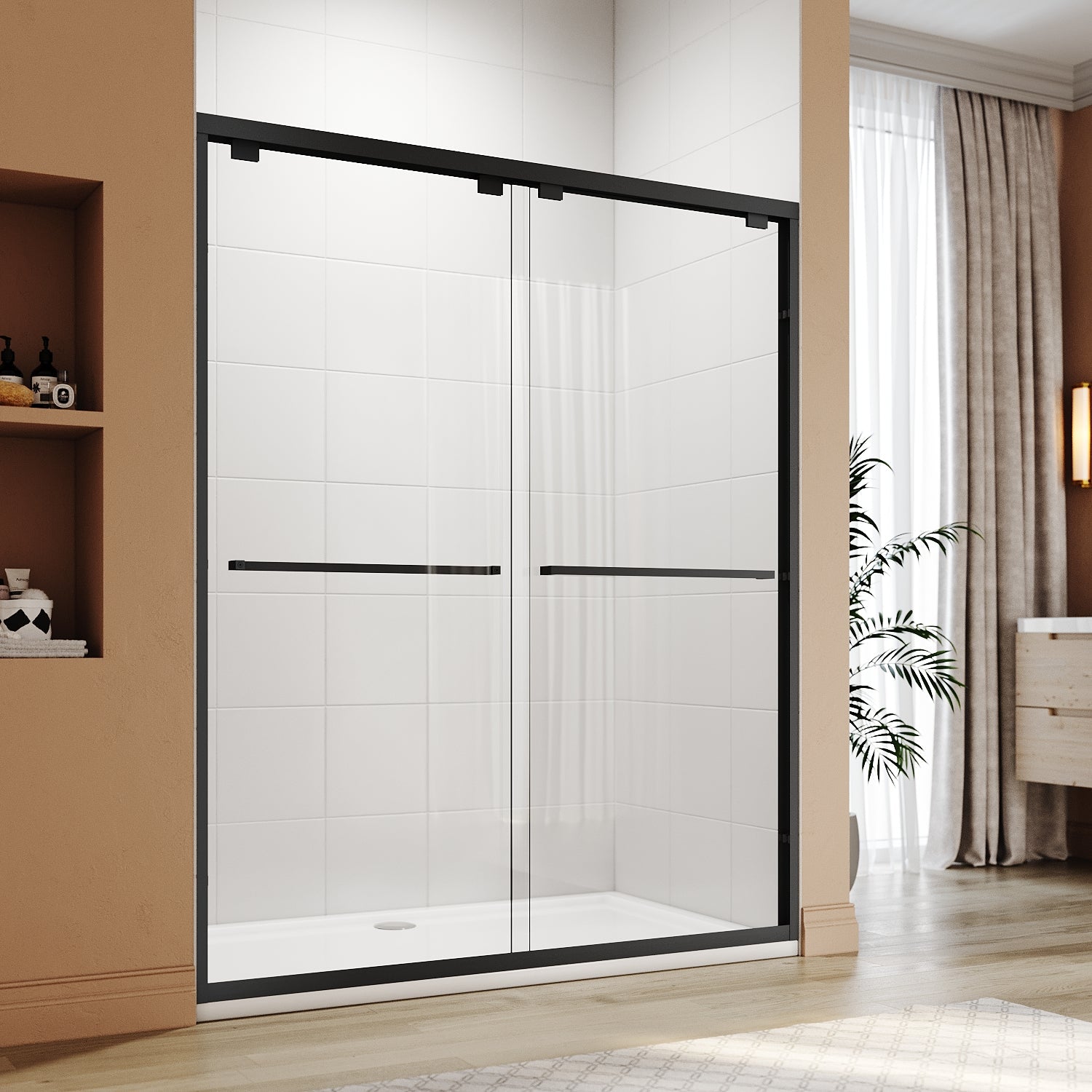 SUNNY SHOWER 60" W x 72" H Black Finish Double Sliding Shower Door