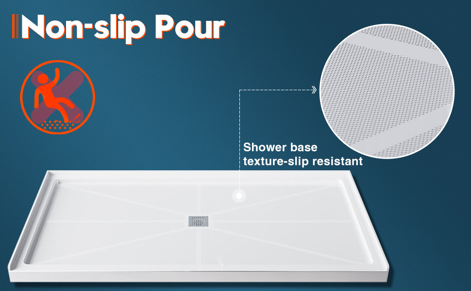  Anti-slip granules design in shower base surface, prevent you falling while not wearing shoes.