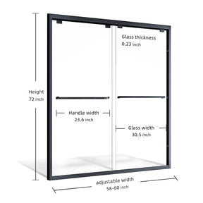 SUNNY SHOWER Double Sliding Shower Doors 60 in. W x 72 in. H Black Finish Size Chart