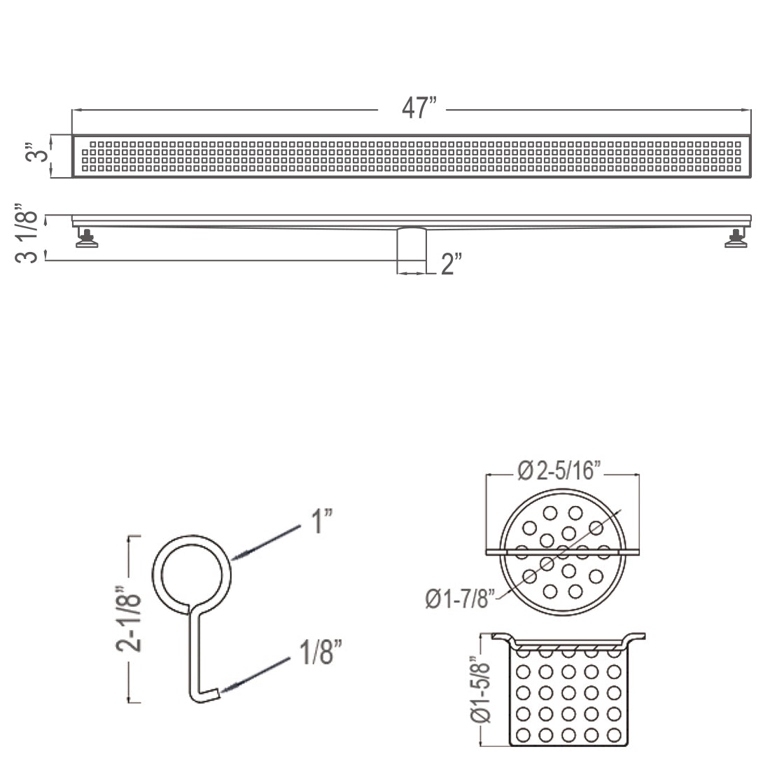 Dawn LBE Series Modern Stainless Steel Linear Shower Drain W/Groove Holes - SUNNY SHOWER