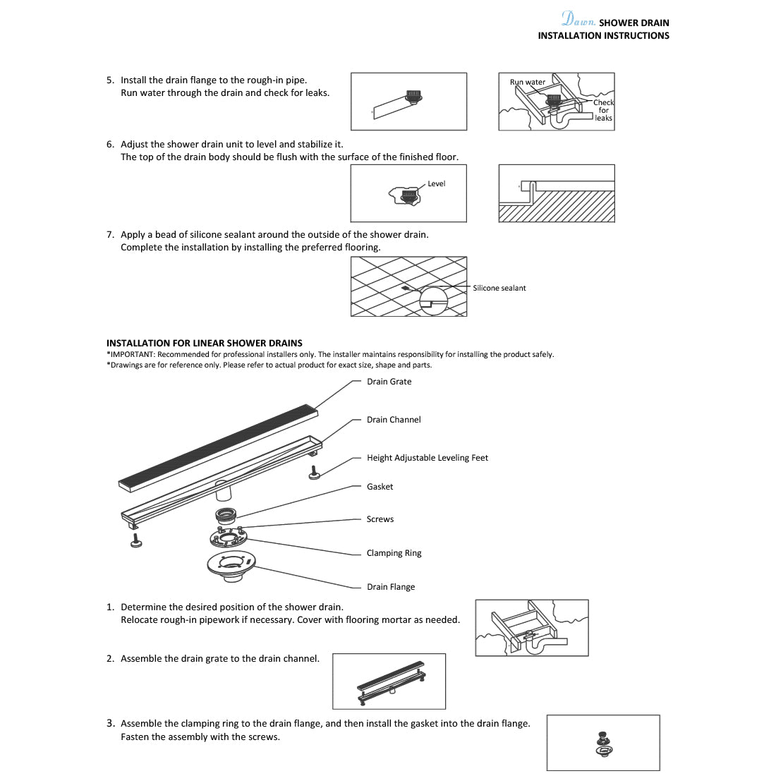 Dawn LBE Series Modern Stainless Steel Linear Shower Drain W/Groove Holes - SUNNY SHOWER