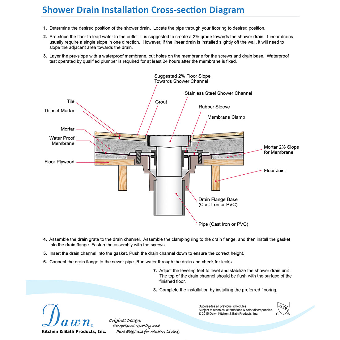 Dawn LBE Series Modern Stainless Steel Linear Shower Drain W/Groove Holes - SUNNY SHOWER