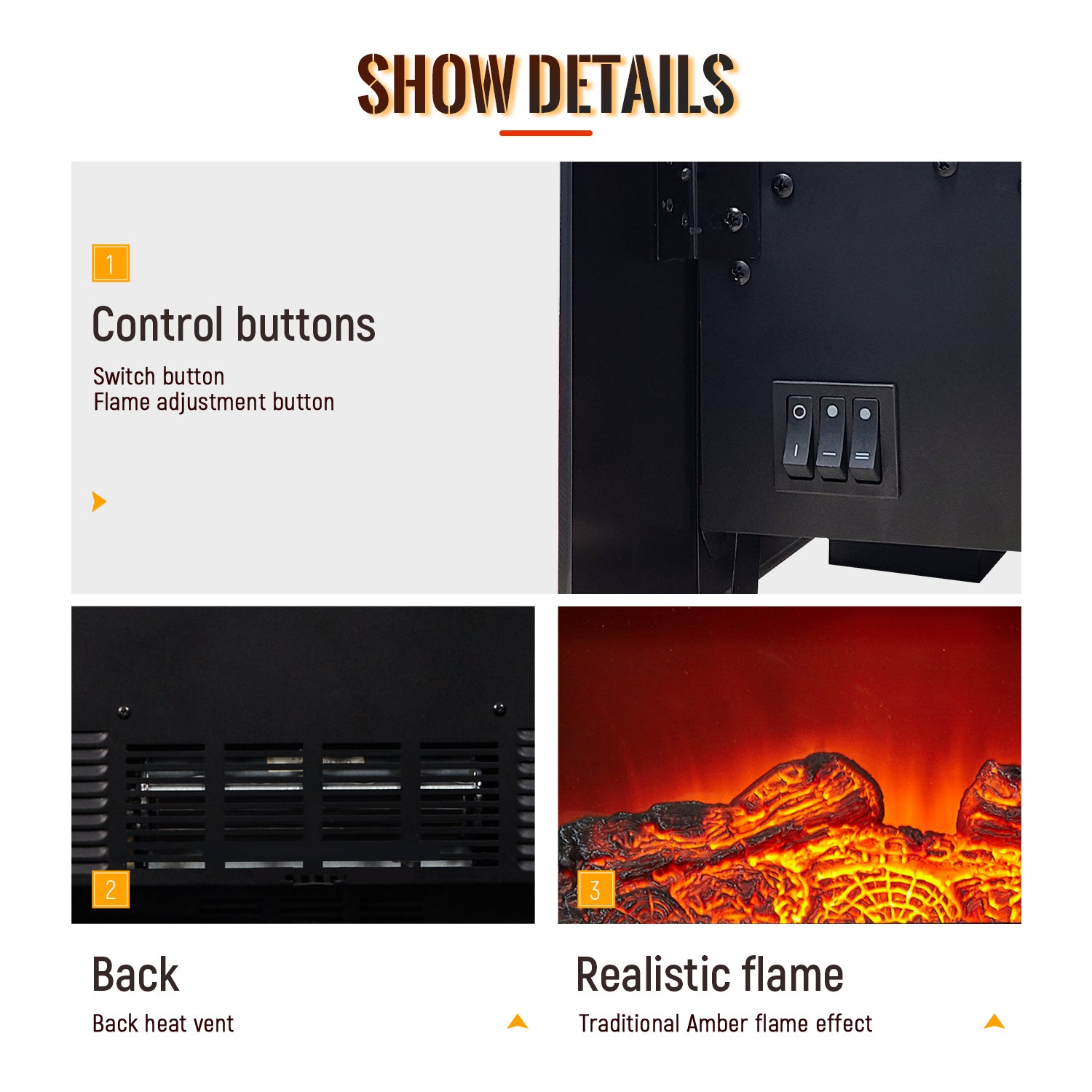 Sunny Shower Electric Fireplace Home Heater Deatails