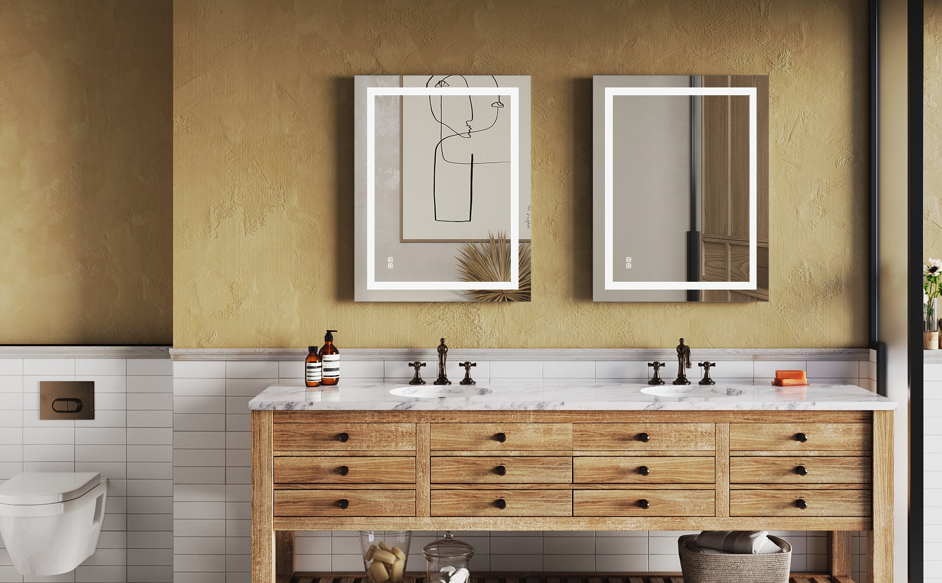 SUNNY SHOWER LED Bathroom MakeUp Mirror 36 x 28 in.丨Anti-Fog and Waterproof丨3 Color Temperature Setting丨Memory Function - SUNNY SHOWER